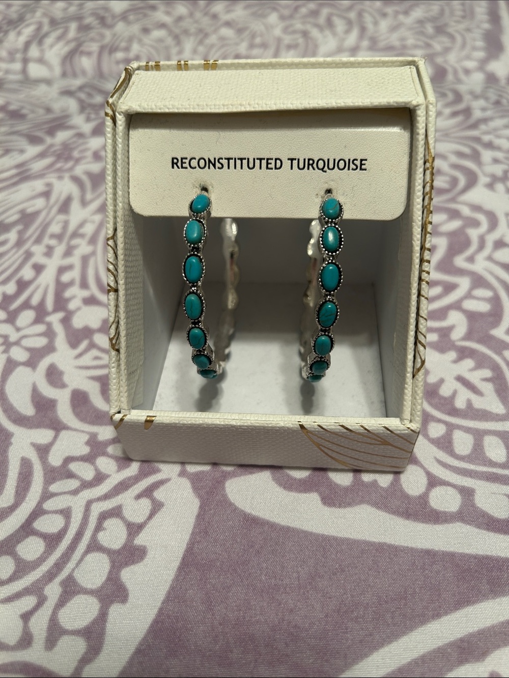 PINK Linen Turquoise Hoop Earrings NIB